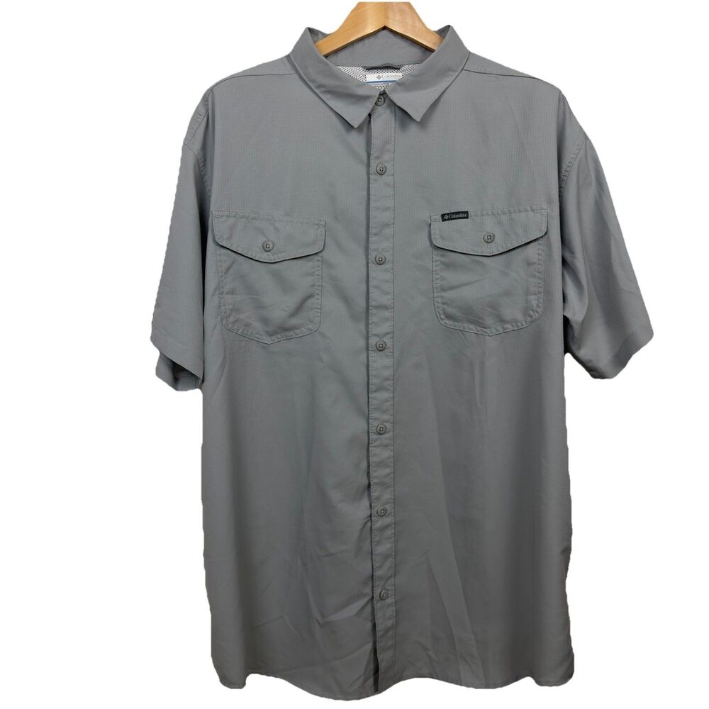 Columbia Omni-Wick Men’s XXL Vented Short Sleeve Button Up Gray 100%Polyester